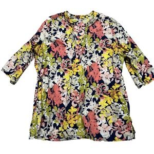 Old Navy Womens‎ Plus Size Tunic Top XXL 100%Cotton Pintucking Floral Boho Artsy